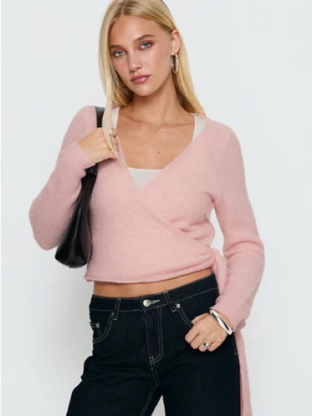JESSICA SIMPSON | WRAP V-NECK PINK SWEATER